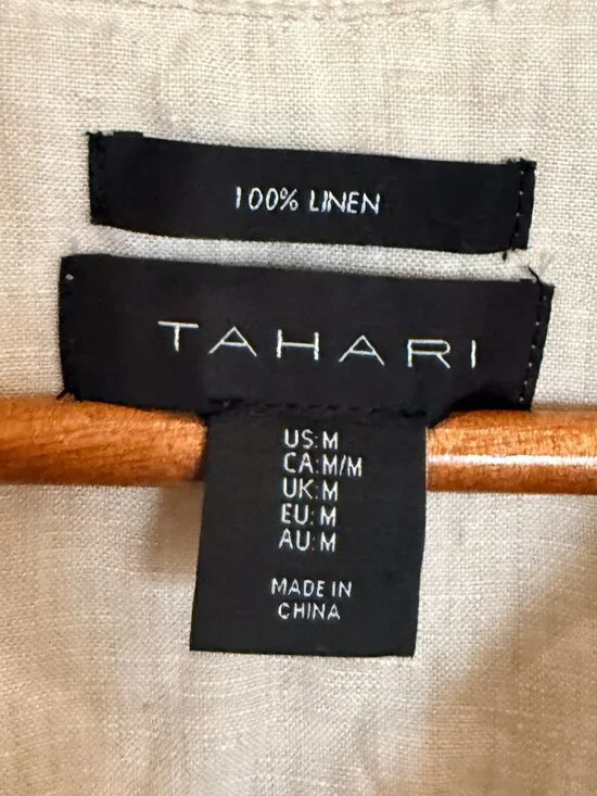 Women's Tahari Short Sleeve Linen Shirt Dress light tan sz M - Picture 2 of 5